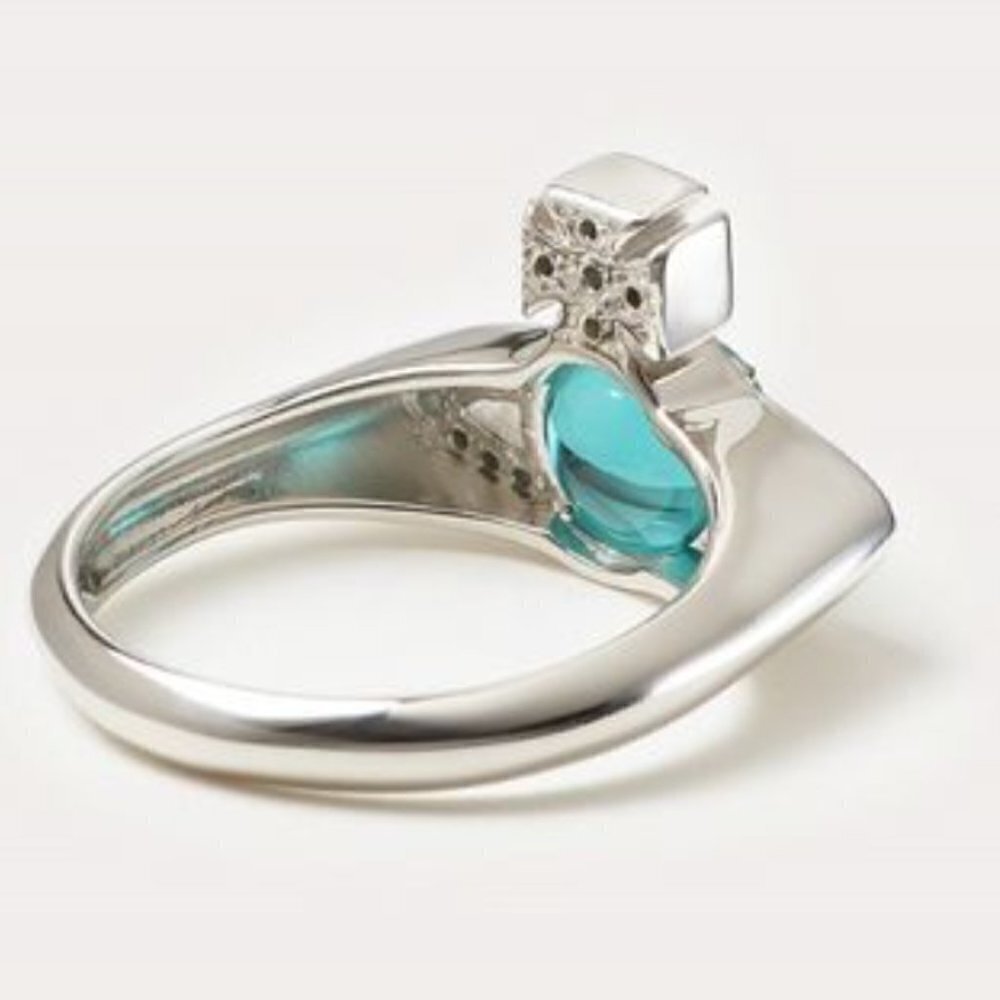 Vivienne Westwood Blue Orb Ring Crystal Saturn Silver Tone Size 8 - Picture 3 of 4